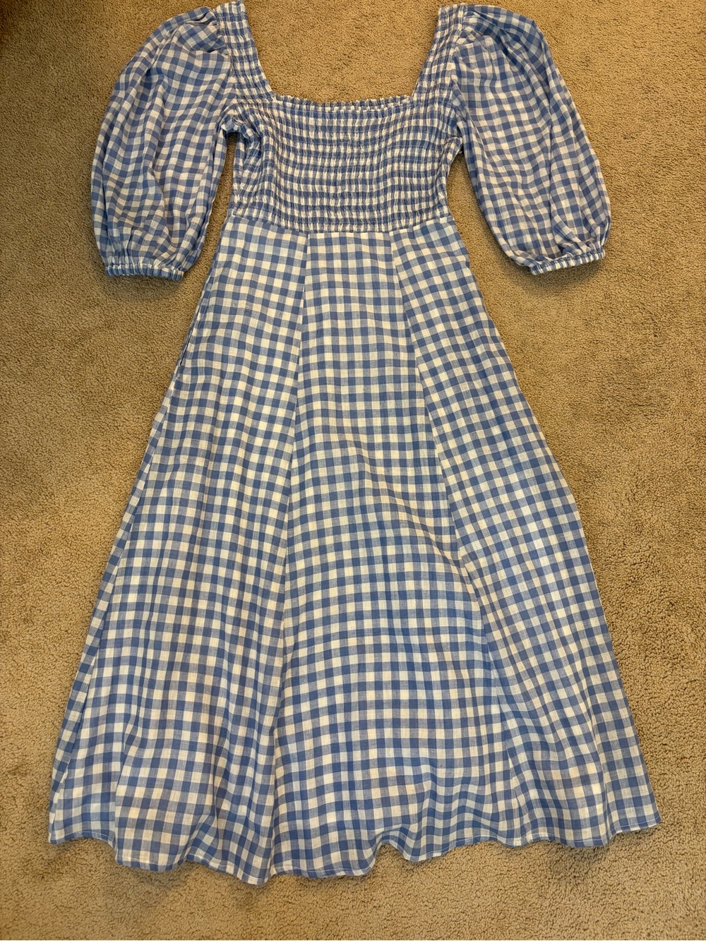 ⁠Olivia James The Label Blue White Gingham Cotton Dress Womens Size XS